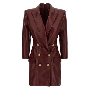 발망 더블 브레스티드 레더 미니 드레스