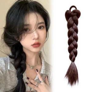 하이유니 프리티 땋은머리 브레이드 포니테일 머리끈 부분 가발 35cm, 다크브라운, 1개