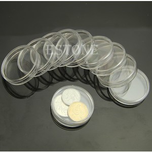 10pcs 라운드 클리어 케이스 코인 저장 캡슐 홀더 라운드 플라스틱 37mm, Clear