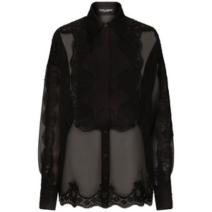 돌체앤가바나 레이스 트리밍 오간자 턱시도 셔츠, 블랙계열, Italy 36(KR 33)