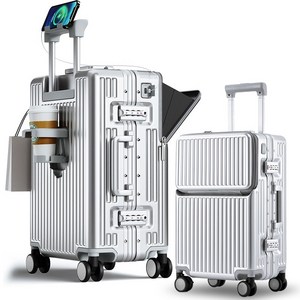 3년AS REGESY 캐리어 알루미늄프레임 경량화 저소음 360도 회전 브레이크 휠 USB 충전포트 컵홀더 핸드폰 거치대 중대형 여행용 기내용 캐리어