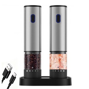 프리라이프 전동 소금 후추 그라인더 충전식 자동 깨갈이 스텐 그라이더 5단 굵기 조절 깨그라인더 세트