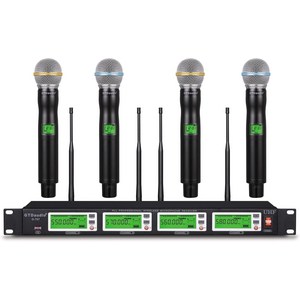 음향기기 GTD 오디오 4x800 가능한 주파수 채널 UHF 다이버시티 무선 핸드헬드 마이크 시스템 교회 가라오케 DJ 파티에 이상적 최대 범위 450피트금속 핸드 4개, [01] 4 핸드 마이크