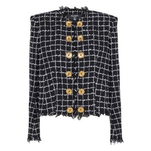 발망 프린지 버튼 트위드 재킷, 블랙계열+화이트계열, France 40(KR 66)