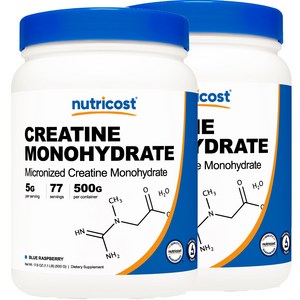 뉴트리코스트 마이크로나이즈드 크레아틴 모노하이드레이트 블루 라즈베리 맛, 500g, 2개