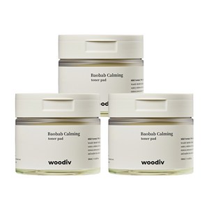 [우디브] 바오밥 100%목화솜 진정 토너패드 / 보풀없는 자연생분해 순면 원단, 3개, 80매입