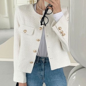 쩐쿠 여성 라운드 러블리 숏 트위드 자켓 6755