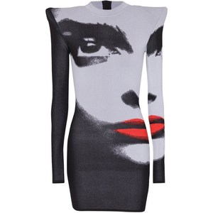 발망 페이스 모티프 미니 드레스