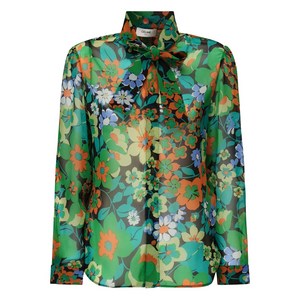 셀린느 플로럴 프린트 타이 넥 셔츠, 그린계열, FR 32(KR 22)