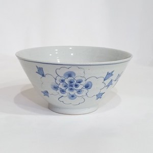 고백자 청화 나팔 목단 냉면기 국수그릇 면기 우동기, 1개