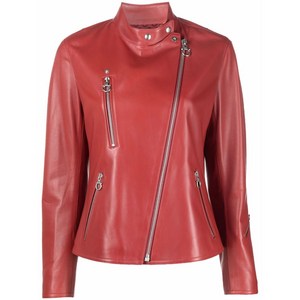 페라가모 하이 넥 가죽 재킷, 레드계열, Italy 42(KR 66)