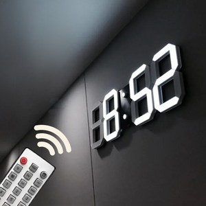럭키타임 3D LED 디지털 대형 알람 벽시계 북유럽 조명 홈 인테리어 리모콘 날짜 온도 타이머, 블랙(대형)