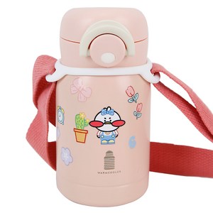 웜쿨러 원터치 보온 보냉 텀블러(스티커+스트랩세트), 02핑크텀블러1개+..., 220ml, 1세트