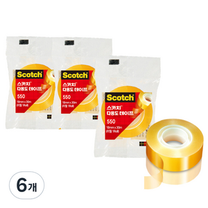 스카치 투명 테이프 리필 550R 18mm x 30m, 6개