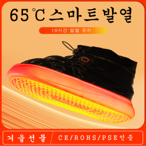 겨울 특별 선물 발열신발 USB 3단계 온도조절 전기 충전식 스마트 가열 보온 신발 핑크/그레이/블랙, 260cm~265cm, 블랙