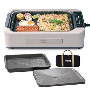 스마트베리 연기먹는 다용도 케이 K 그릴 시즌2 FULL 세트 SBG-K01 연기 안나는 가정용 대형 전기그릴, 화이트(아이보리)색상 다용도팬+구이팬+전용가방