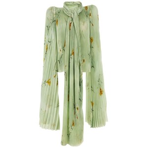 발렌시아가 플로럴 프린트 플리츠 블라우스, 그린계열, France 34(KR 44)