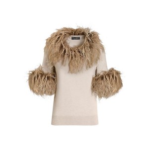 돌체앤가바나 페더 트리밍 캐시미어 탑, 베이지계열+브라운계열, Italy 40(KR 44)