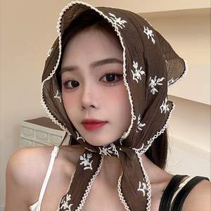 제하스 빈티지 레이스 플라워 반다나 스카프 두건