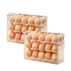 TwinsMall 1+1 자동 폴딩 계란트레이 달걀 보관함 냉장고 수납 선반, 올투명, 올투명