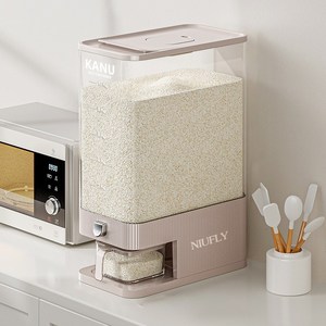 NIUFLY 원터치 밀폐 쌀통 계량 쌀보관함 방충 방습 쌀독 잡곡통 10kg 5kg, 카키, 10kg, 1개