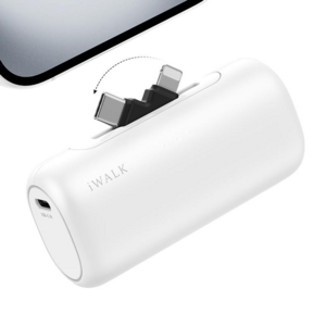 아이워크 iWALK 듀얼 커넥터 도킹형 미니 보조배터리 5000mAh PD 15W 초고속충전 일체형 아이폰 갤럭시 2in1 휴대용 잔량표시