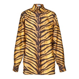 페라가모 타이거 프린트 긴소매 셔츠, 옐로우계열+블랙계열, Standard M(KR 77)