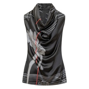 페라가모 프린트 실크 탑, 블랙계열, Italy 42(KR 66)