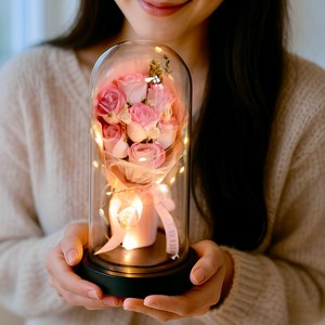 아르띠콜로 유리돔 기념일선물 꽃다발 인테리어무드등, 1개, 핑크
