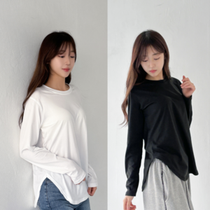 루나인 찰랑 슬림핏 긴팔티 롱 힙커버 스판 필라테스 긴팔티