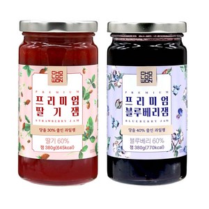 초록원 과일함량 60% 프리미엄과일잼 2종 SET (딸기잼+블루베리잼), 380g, 1세트