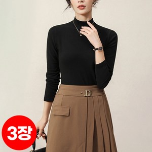 1+1+1(3종세트)스타일아유 가을 겨울 슬림 융단 따뜻한 무지 티셔츠 여성 하이넥 반폴라 이너 상의 긴팔티 TS2209