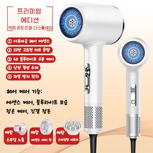 프리미엄 헤어드라이어 초고속 음이온 + 컨스턴트 온도 헤어케어 + 쿨/핫 에어모드 + LED 디스플레이 + 블루라이트 차단 + 2400W 고출력