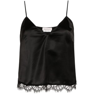 알렉산더맥퀸 레이스 트리밍 새틴 크롭 탑, 블랙계열, Italy 40(KR 55)