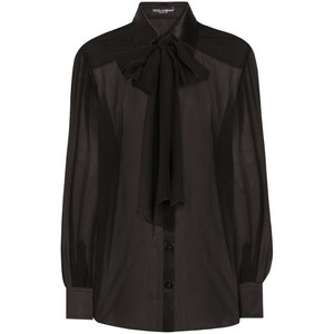돌체앤가바나 푸시 보우 실크 시폰 셔츠, 블랙계열, Italy 48(KR 77)