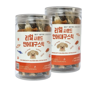 강아지간식 리얼사운드 대구스틱 닭고기맛 오리맛 연어맛 ASMR간식, 120g, 2개, 연어대구스틱