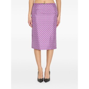 구찌 프린트 밴딩 실크 미디 스커트, 바이올렛/보라계열+화이트계열, Italy 42(KR 66)