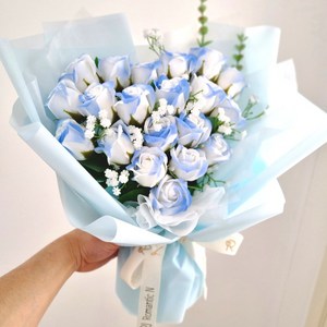 비누꽃 꽃다발 졸업식 기념일꽃선물 장미 꽃다발, 스카이블루