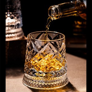 Siemzon 회전 위스키 잔 양주 잔 크리스탈 글라스 잔 280ml, 다이아 무늬(10c..., 4개