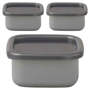 노다호로 그레이 스퀘어 밀폐용기 S, 용기 + 뚜껑, 3개