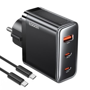 Toocki GaN PD3.0 100W 3포트 접지형 C타입 PPS 초고속 멀티충전기 + C TO C 1M 100W 케이블 세트