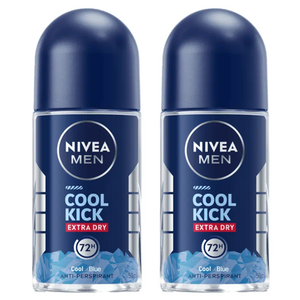 니베아 남성용 쿨 킥 엑스트라 드라이 블루 48 잼 롤 온 데오드란트, 50ml, 2개