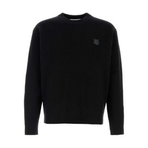메종키츠네 폭스 패치 골지 울 스웨터, 블랙계열, Standard XL(KR 110)