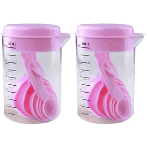 Unionvicky 플라스틱 메저링 계량스푼 컵 포함 7종 세트 핑크