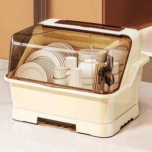 Qiaokao 배수형 식기 건조대 대형, 베이지, 1단, 1개