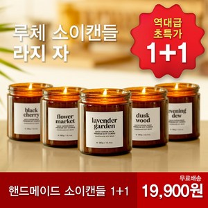 1+1 아로마컴퍼니 루체 소이 캔들 라지자 대용량 아로마 향초 불멍 힐링 명품 프리미엄 갈색병 캔들, 플라워 마켓 (싱그러운 플라워향), 이브닝 듀 (씻고나온 비누향)