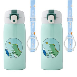 코코메이트 원터치 보온보냉 공룡 텀블러(350ml) 스트랩세트, 민트+민트, 1개