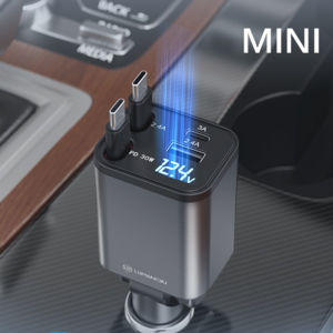 LUMANOKI 100W 4구 릴타입 차량용 고속충전기, 네모 mini C타...