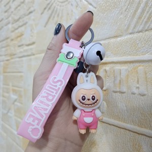 엘리붐 라부부 키링 귀여운 캐릭터 키홀더 열쇠고리 가방장식, 1개, 멜빵-화이트