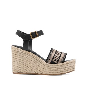 디올 로고 디테일 웨지 에스파드리유, FR 36.5(KR 225), 블랙계열+베이지계열